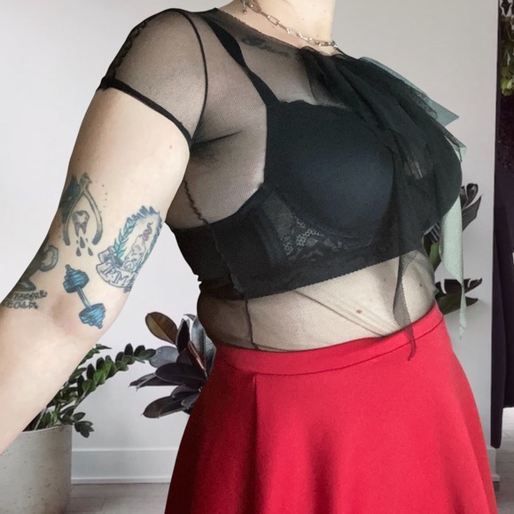 Vintage Y2K Mesh Fishnet Goth Regency Core Layer Top Black Small Medium - Picture 3 of 8